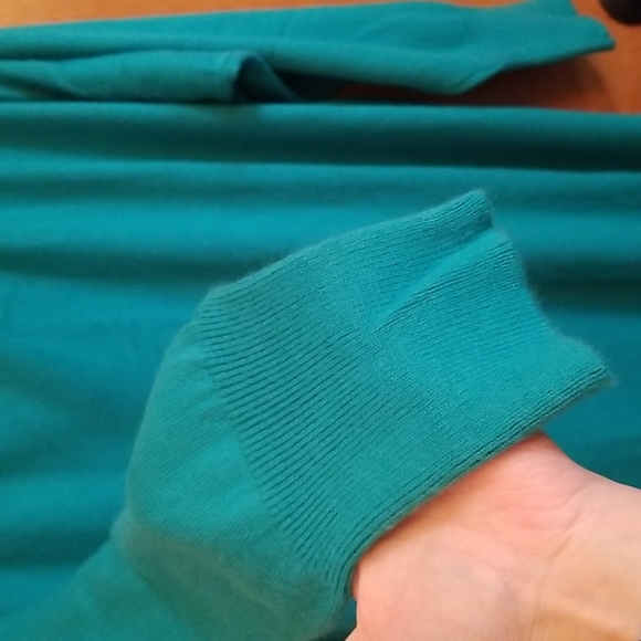 Vintage Knit Teal Blue Cowl Neck Sweater Dress Large Medium Oversized - Picture 5 of 7